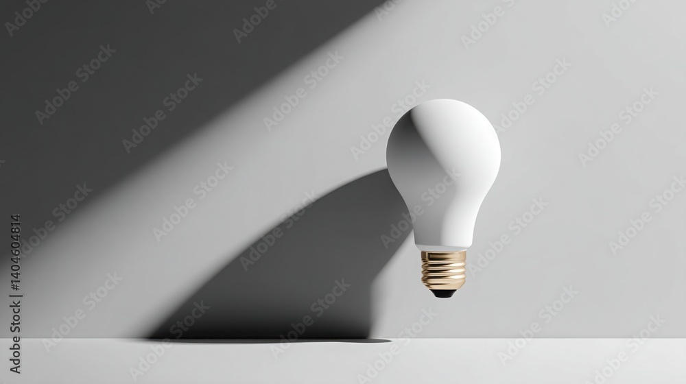 Poster floating light bulb resting on a table surrounded by a long soft shadow evoking a cozy and bright at