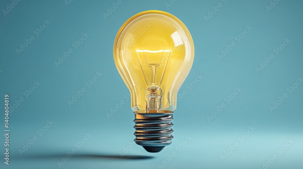 Aufkleber floating light bulb casting a long soft shadow against a minimalist background in a creative lightin