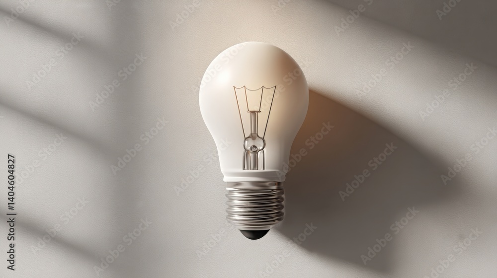 Poster floating light bulb illuminating a wall with a long soft shadow creating a warm and inviting atmosph