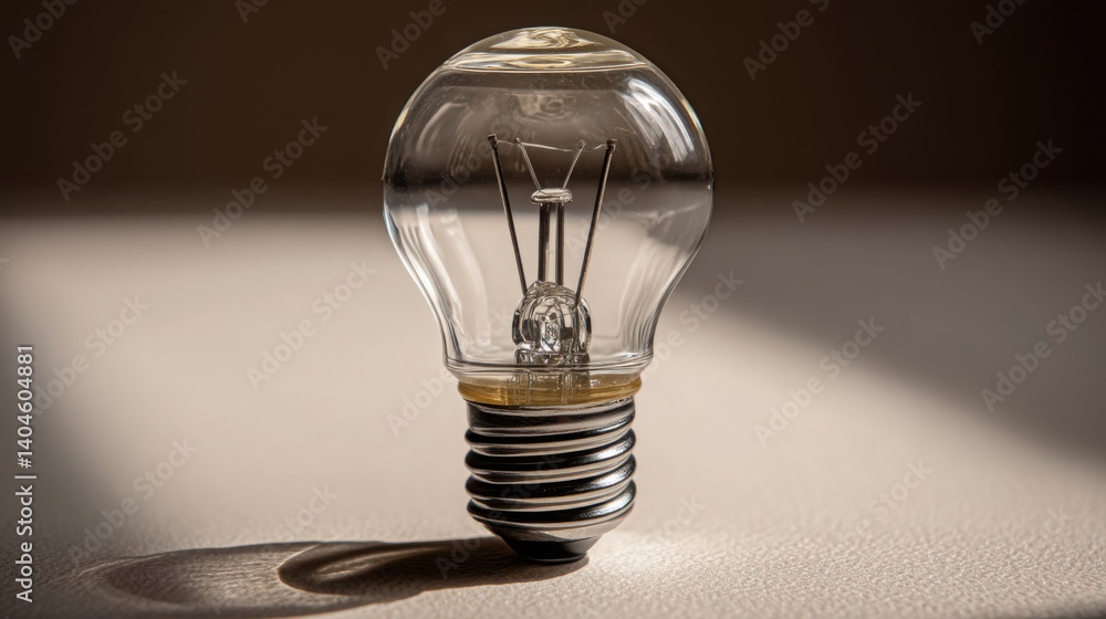Poster floating light bulb positioned on a table with a long soft shadow creating a warm and inviting home 
