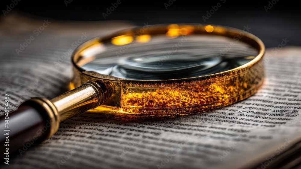 Aufkleber floating magnifying glass scanning a glowing contract on a book creating a sense of focus and attent