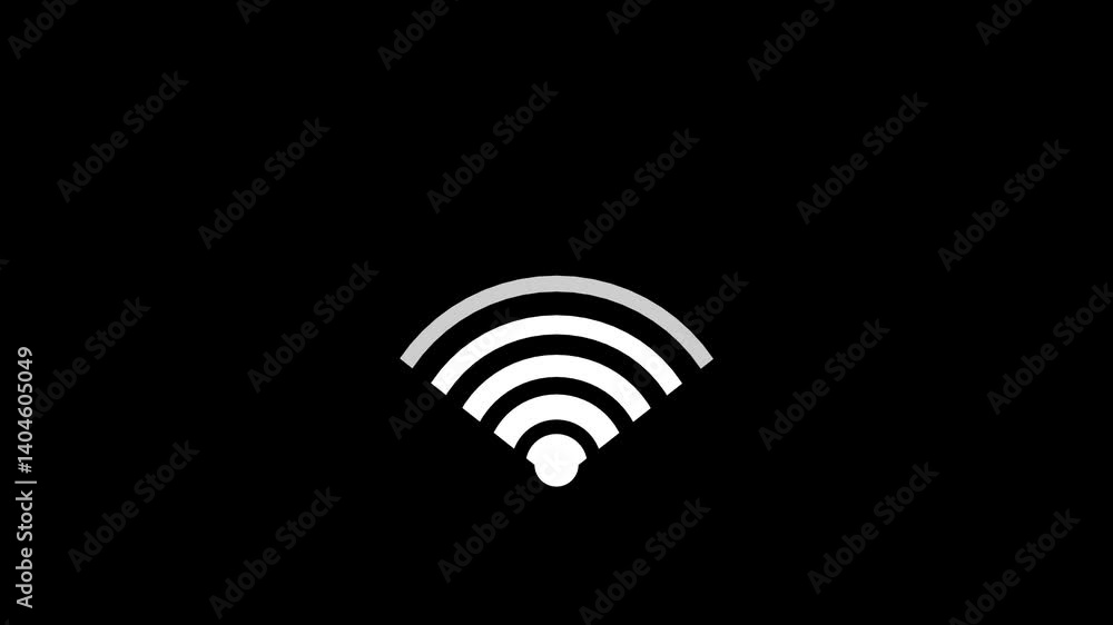 Poster animated wifi icon with connectivity signal strength indicator on black background.wifi icon animati