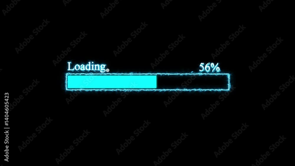 Poster cyan loading bar animation progress indicator with 55 percent on black background