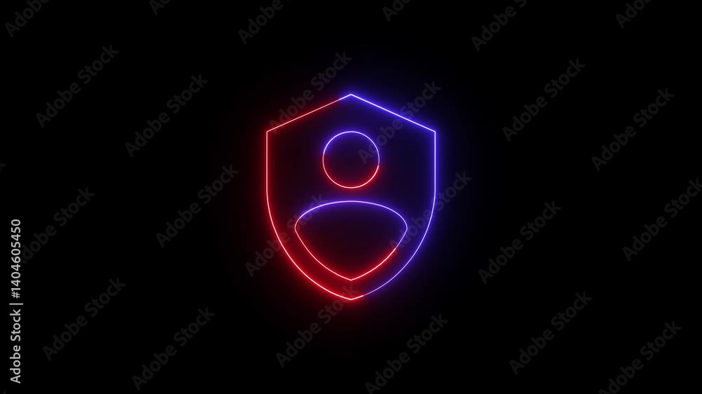 Aufkleber neon profile protection shield user icon glows red and blue cybersecurity concept. user icon with pr