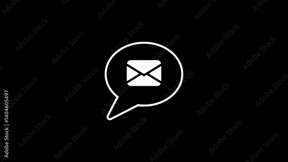 Poster email message notification in speech bubble icon animation on black background. email message notifi