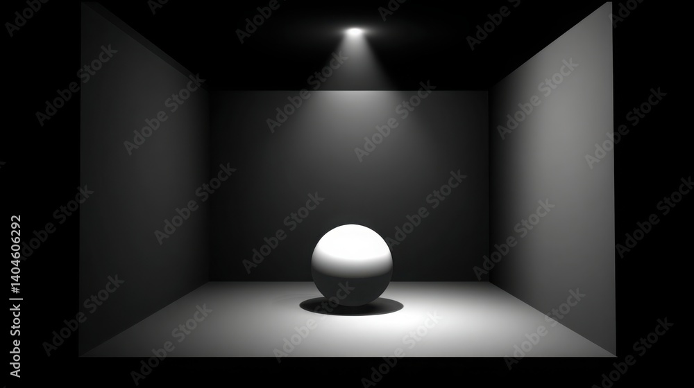 Poster striking white sphere in a dark room illuminated from within casting a mystical glow in the surround