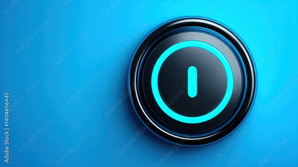 Poster blue button with a subtle glow indicating the activation of a switch that controls the illumination 