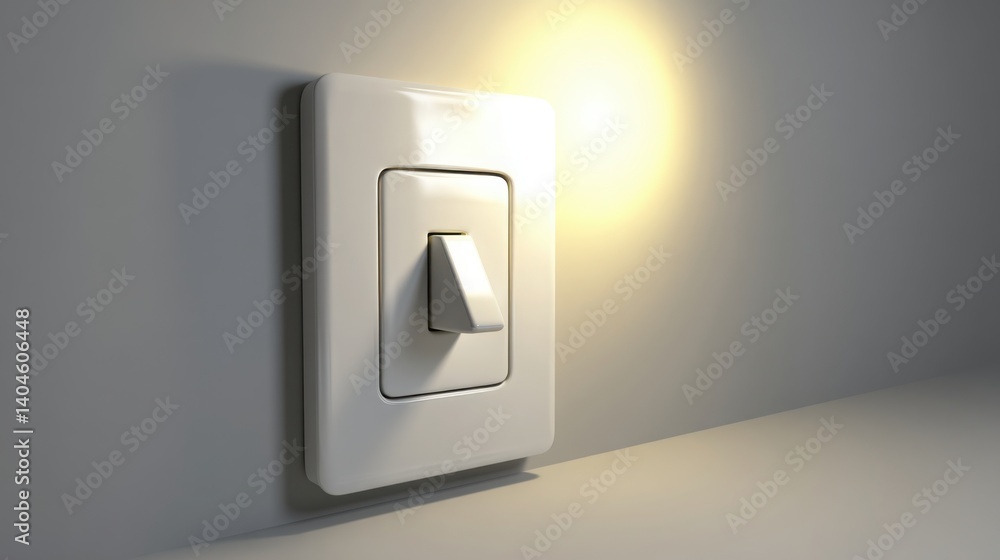 Poster light switch on a wall illuminated by a soft glow indicating the activation of the device for lighti