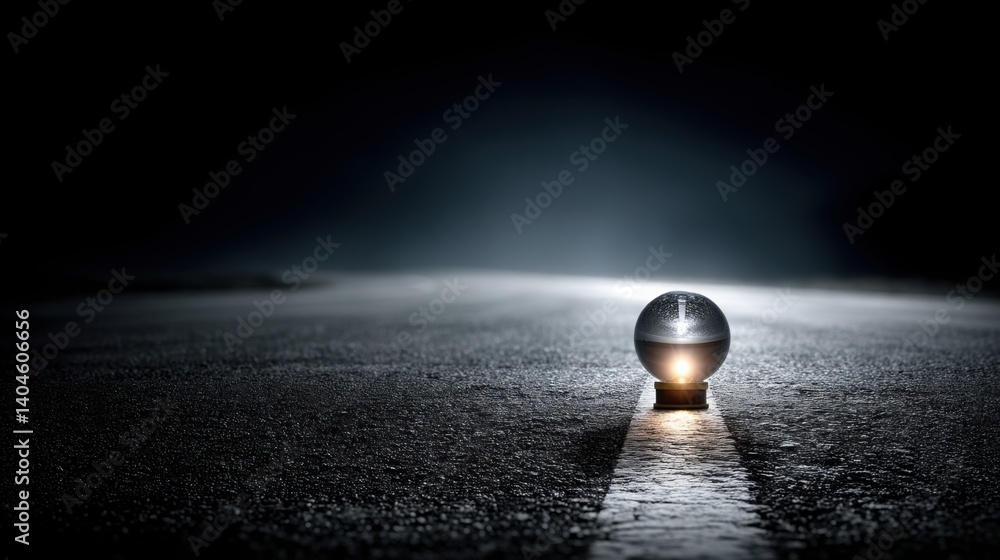 Poster bright light shining through a round ball in a dark environment creating a captivating and ethereal 