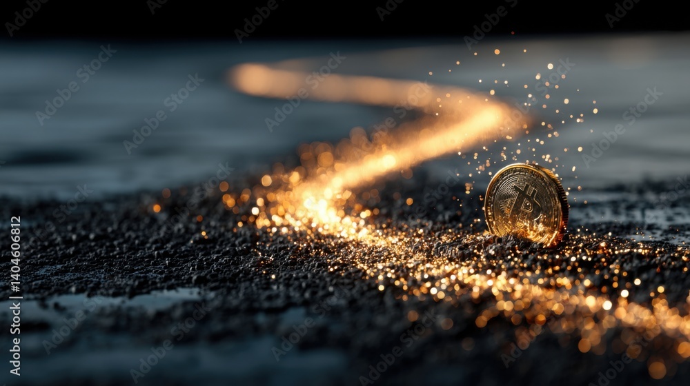 Poster a stack of various coins with a golden coin prominently displayed on top signifying wealth and finan