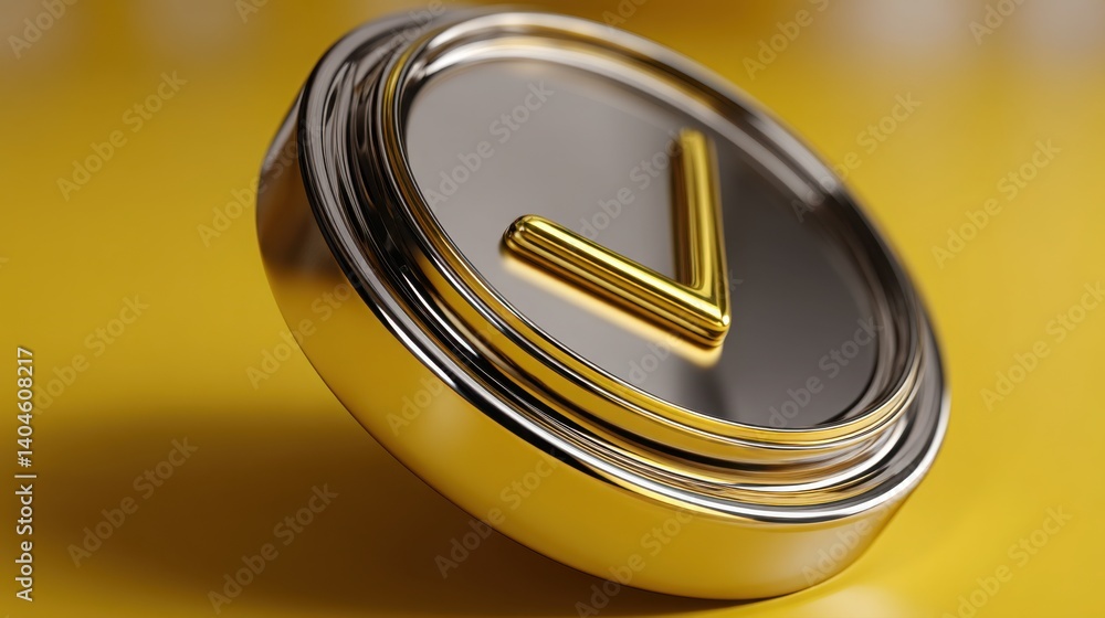 Poster hovering badge featuring a smooth check mark representing success and positive outcome in a minimali