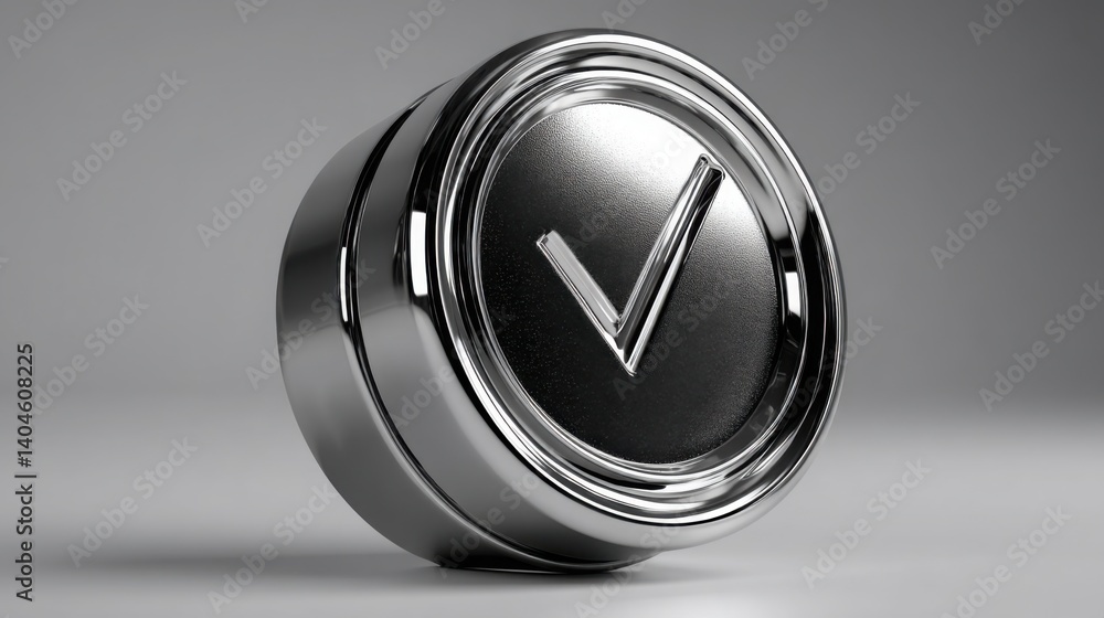Poster hovering badge featuring a smooth check mark indicating confirmation and success in a clean and mode