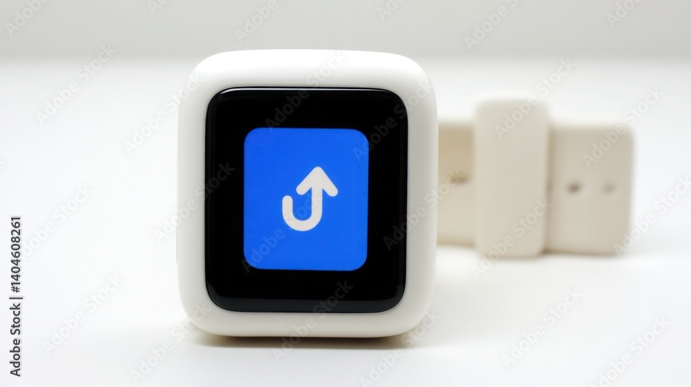 Poster hovering digital watch displaying an upward tick representing growth and progress in a futuristic en