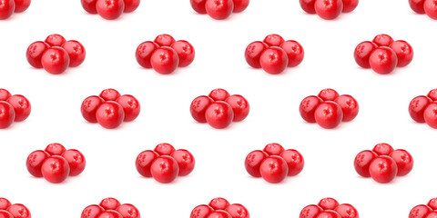 Fresh cranberries forming a seamless pattern on white background