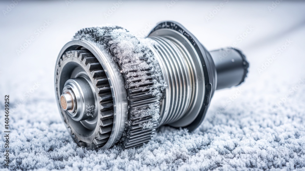 Poster one gear slowly rotating among frozen gears creating an engaging visual contrast of movement and sti