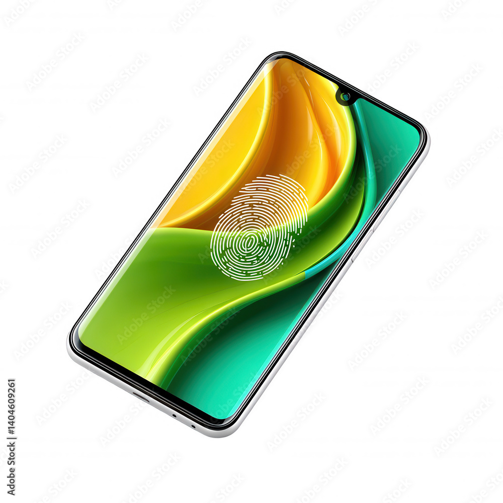 Aufkleber Innovative mobile technology displaying fingerprint recognition modern urban product showcase digital environment close-up view smart device concept
