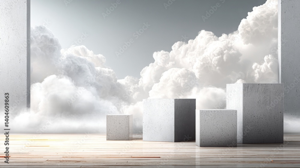 Poster a creative representation of a paper cloud supporting colorful structured blocks symbolizing growth 