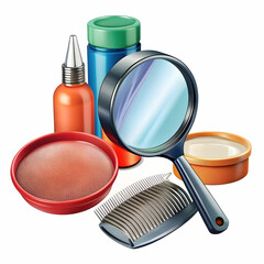 cosmetic products lice comb and magnifying glass