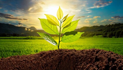 Young Tree Sapling Breaking Through Earth with Morning Dew

