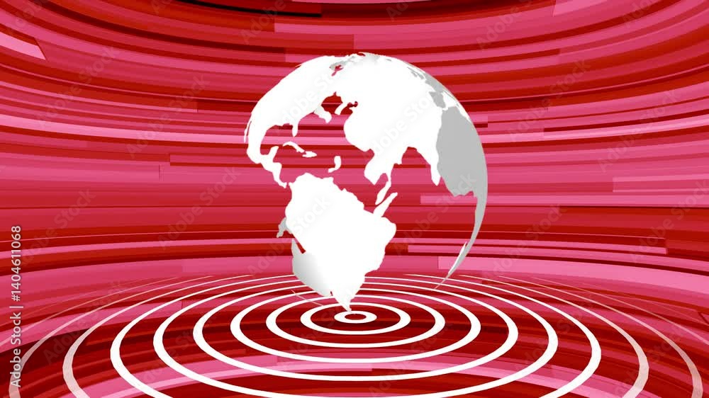 Poster global impact world earth map on red abstract background with target rings animation