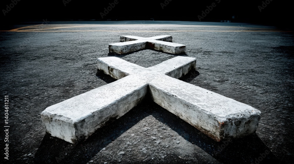 Poster simple light path crossing a black surface forming a cross shape with emphasis on light and dark ele