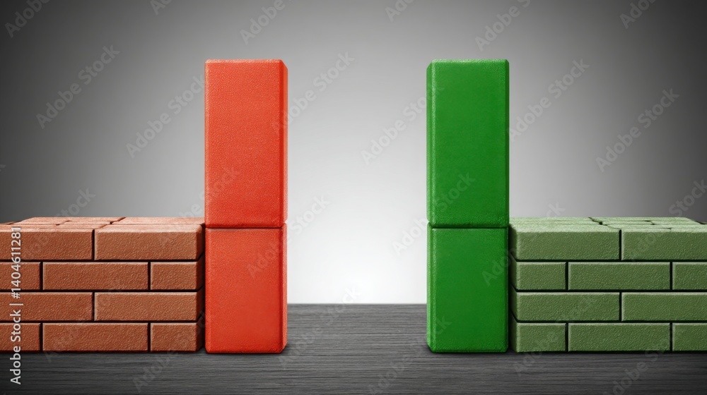 Poster simple wall splitting to reveal a bar chart made of brick in an innovative approach to data represen