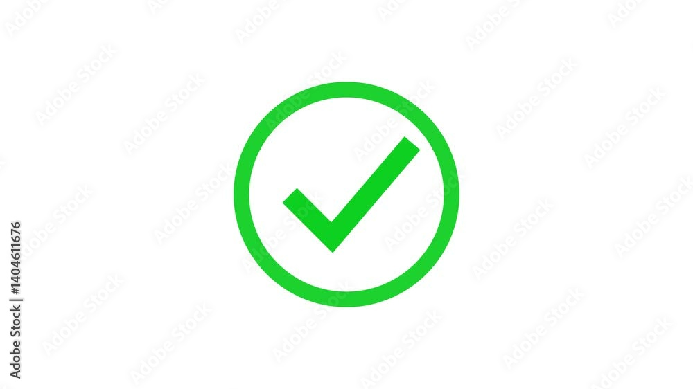 Aufkleber green check mark animation loop on white background for approval and success