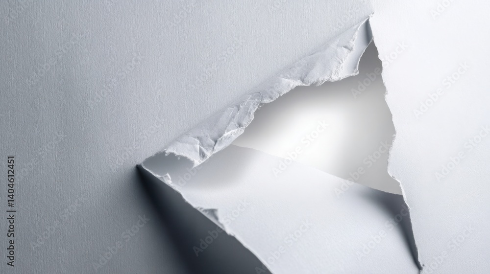 Poster torn paper revealing smooth light underneath creating a unique visual contrast and intriguing textur