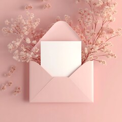 Pink Envelope with Note and Flowers