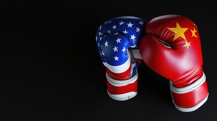 Boxing gloves with us and canada flags colliding, representing trade war. created by ai