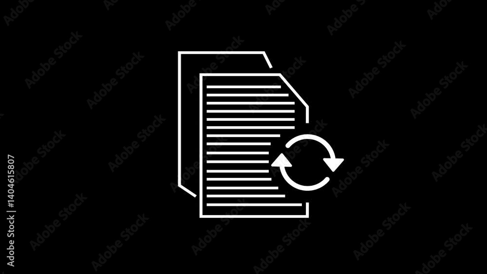 Poster file document data synchronization update icon animation on black background loopable