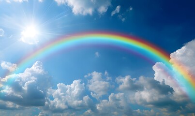 Rainbow in a Sunny Sky with Clouds