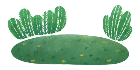 Clearing and bushes, isolated digital handmade illustration on a white background. A set of elements for the design