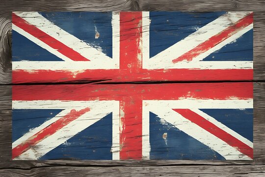 UK Flag on Weathered Wood