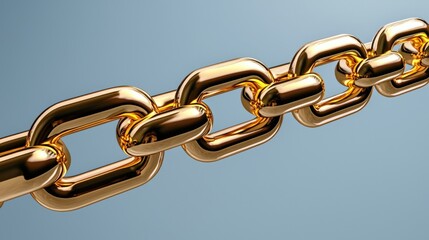 Fototapeta premium A highly detailed 3D render of a gleaming gold chain links interlocked forming a strong and continuous connection signifying strength unity and teamwork.