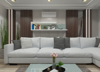 Stylish modern sofa design with comfortable seating and varied decorative wall panel options for living rooms.