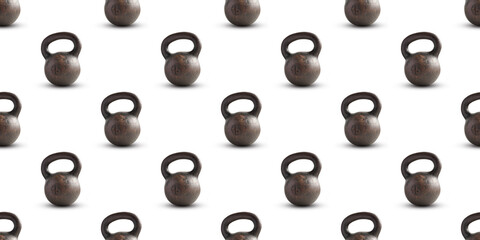 Pattern of kettlebells creating a fitness and workout background