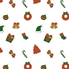 Traditional Christmas Icons Pattern on White Background
