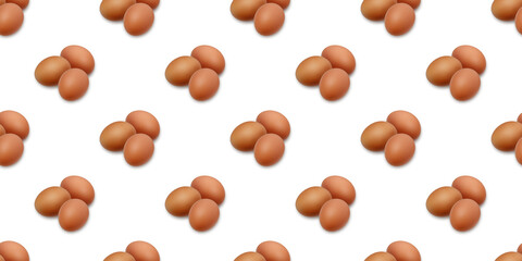 Brown chicken eggs forming a seamless pattern on white background