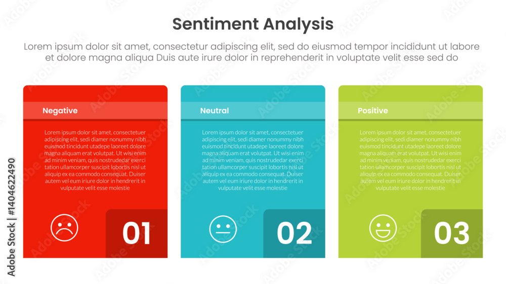 Aufkleber sentiment analysis infographic 3 point with box container table with badge number on bottom for slid