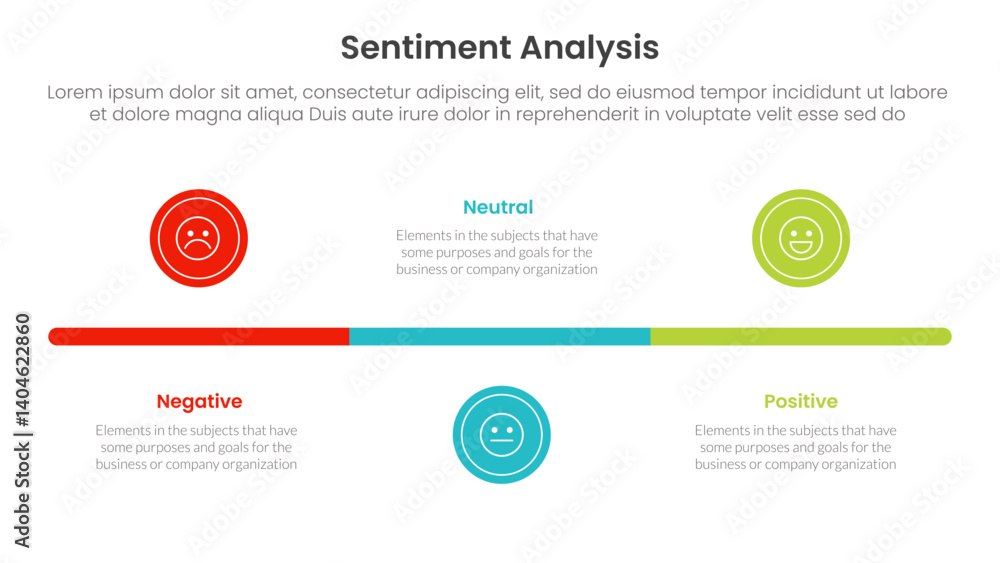 Poster sentiment analysis infographic 3 point with small circle timeline horizontal for slide presentation