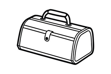 A black and white line art drawing of a vintage vanity case bag.eps