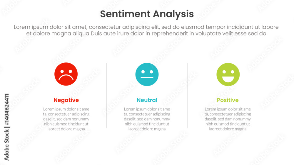 Poster sentiment analysis infographic 3 point with horizontal clean information with line divider for slide