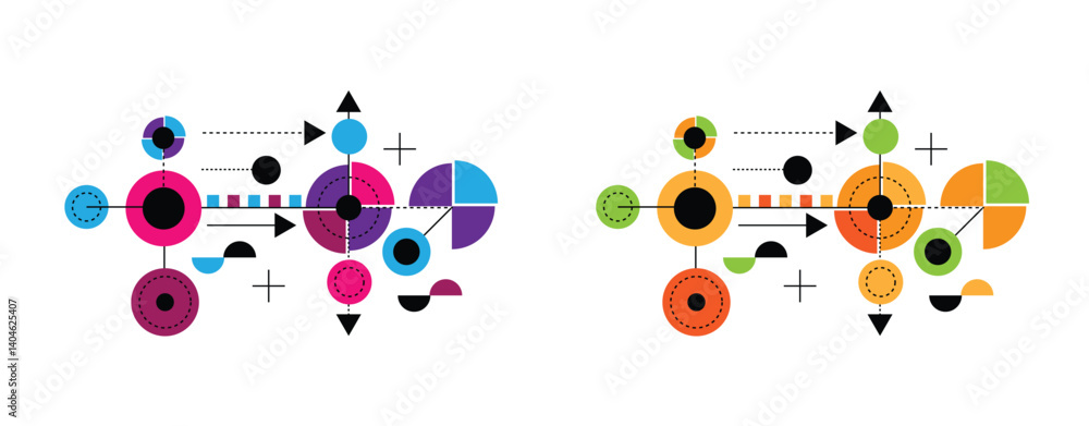 Poster Graphic Design Technological Blueprint Hi Tech Element Line Art Colorful. Web and software interface elements and resources vector art