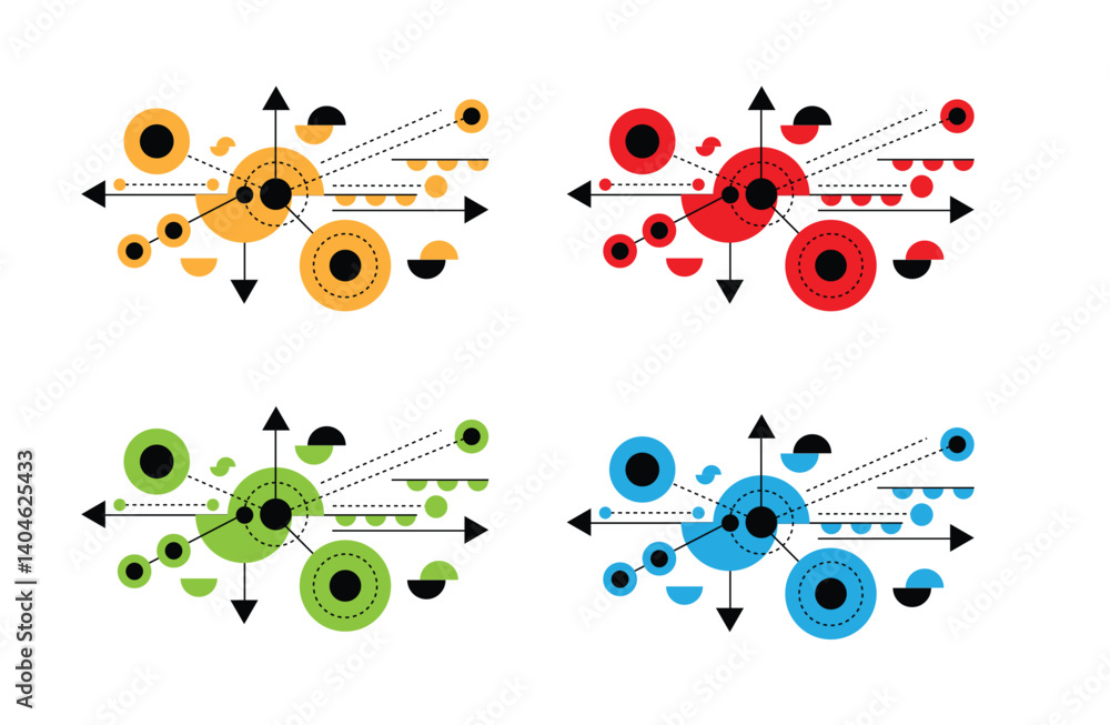 Poster Graphic Design Technological Blueprint Hi Tech Element Line Art Colorful. Web and software interface elements and resources vector art