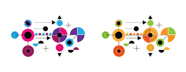 Graphic Design Technological Blueprint Hi Tech Element Line Art Colorful. Web and software interface elements and resources vector art