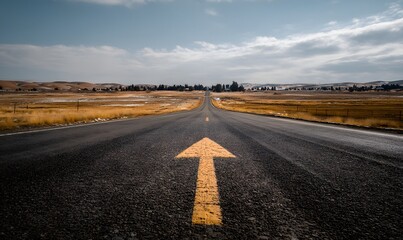 Fototapeta premium Road Ahead, Directional Arrow, Asphalt Highway