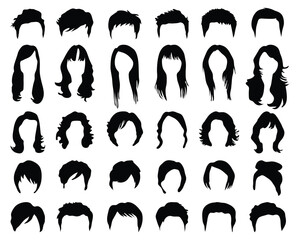 Black Silhouettes	of Female and Male Hairstyles