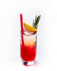 Fusion Red Cocktail in Glass on White Background