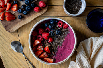Berry smoothie bowl with chia seeds